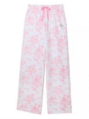 PINK Victoria's Secret White Lounge Pants with Pink Floral Print